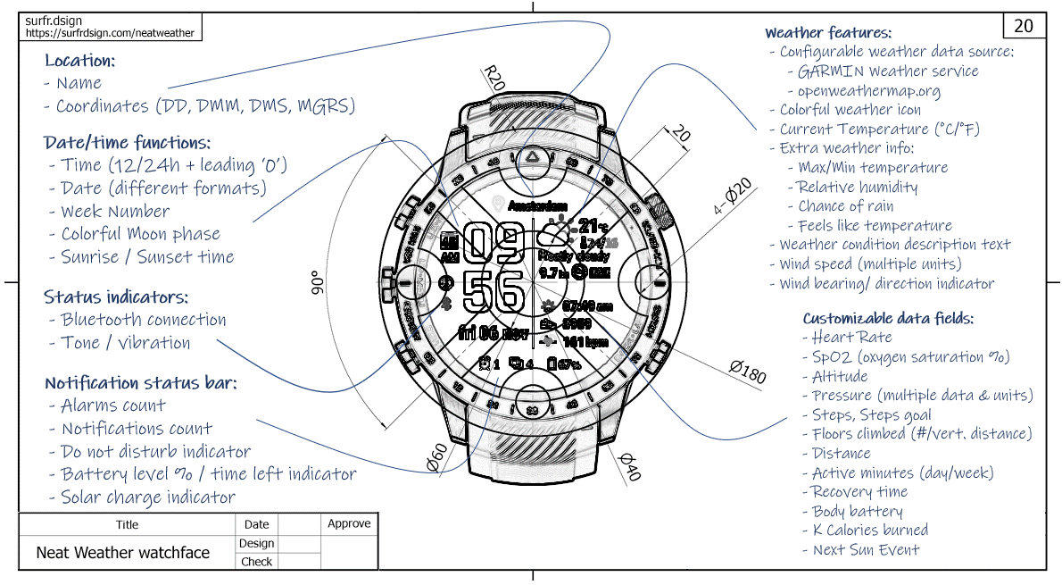 Neat Weather watchface CAD sketch
